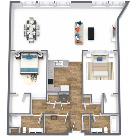 Floor plan for 2 beds, 2 baths, 1567 sqft